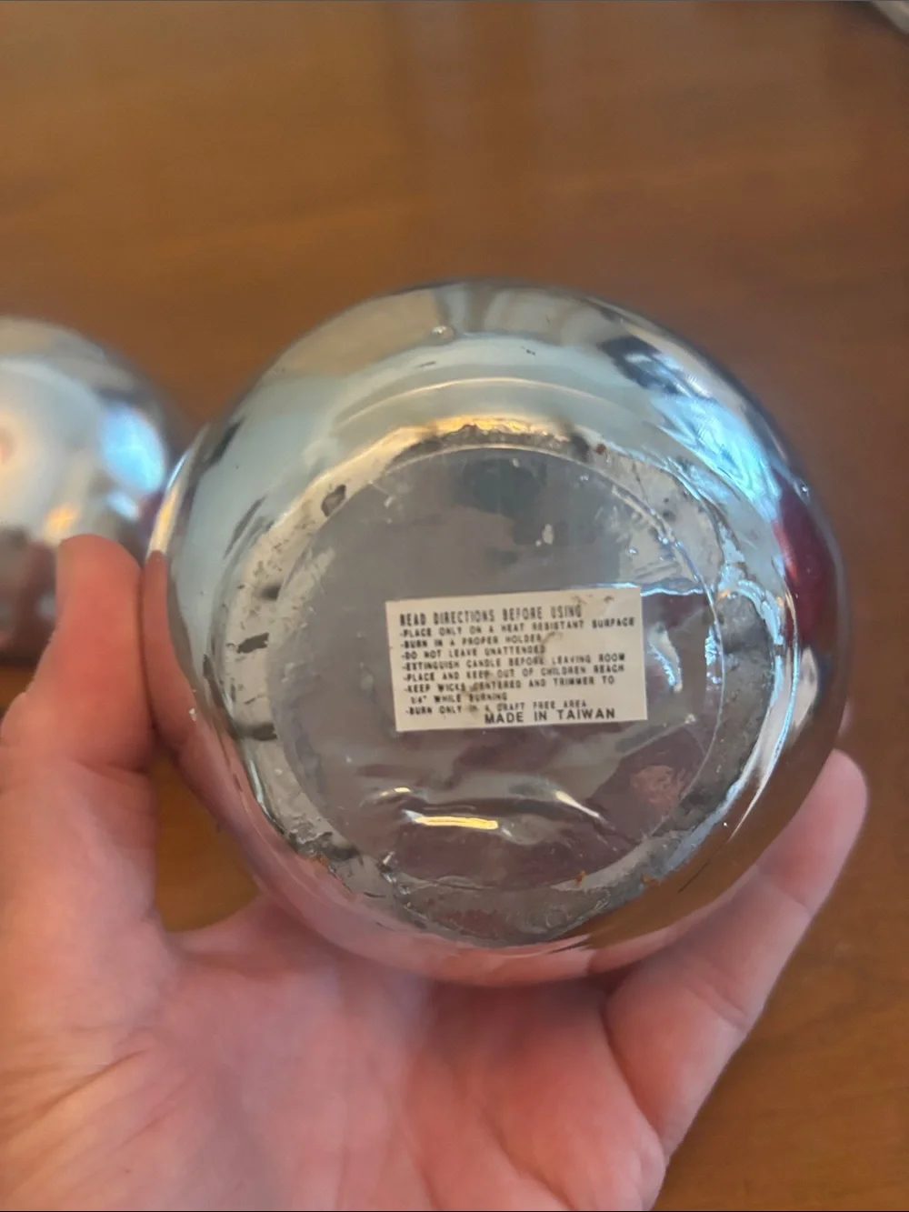 Set of 2 Metallic Silver Ball Candles Unscented Shiny Chrome Sphere 3